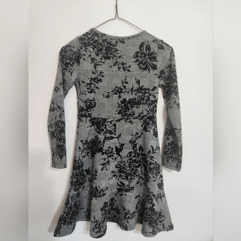 Girls Size 7 8 CHILDRENS PLACE Dress Long Sleeve Black Floral Plaid CASUAL New